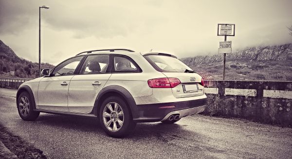 car, landscape, white, black, lake, sky