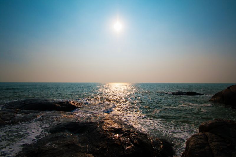 luce del sole, tramonto, mare, baia, roccia, puntellare luce del sole, tramonto, mare, baia, roccia, puntellare