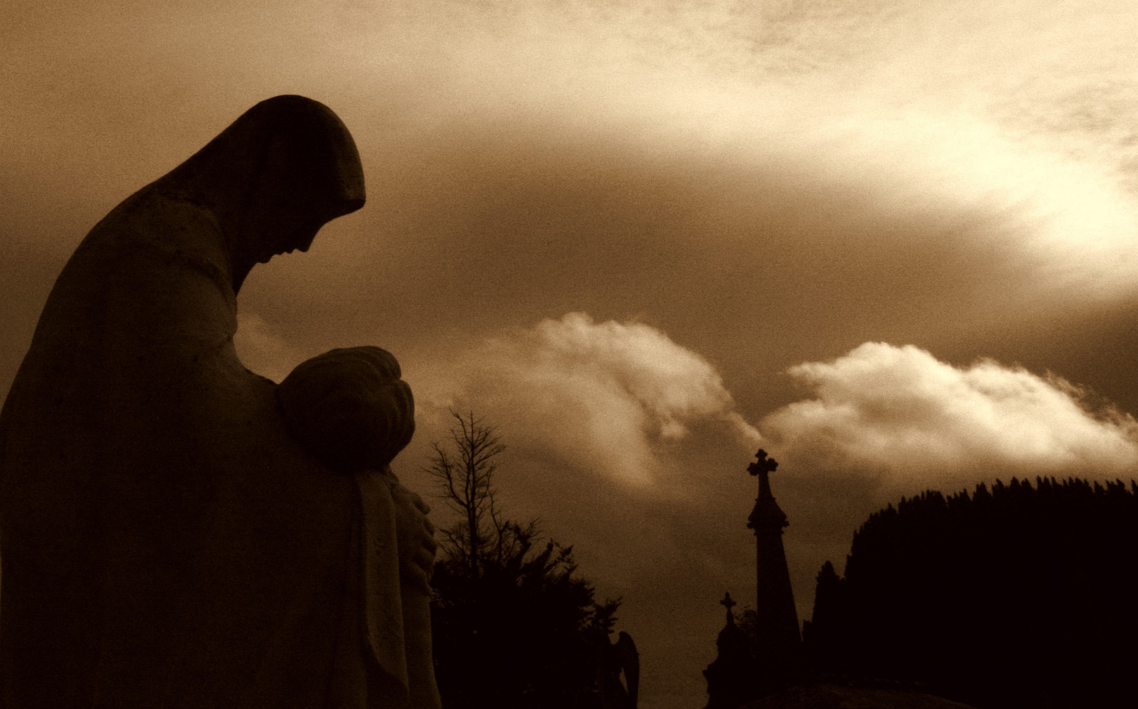 paesaggio, cielo, silhouette, nuvole, atmosfera, morte, cimitero, Irlanda, Dublino, crepuscolo, febbraio, 2007, nube, cimitero, statue, oscurità, Gesù, Maria, fenomeno meteorologico, cripta, fenomeno, steiner62, Prospectcemetery, Glasnevisn, stock photography
