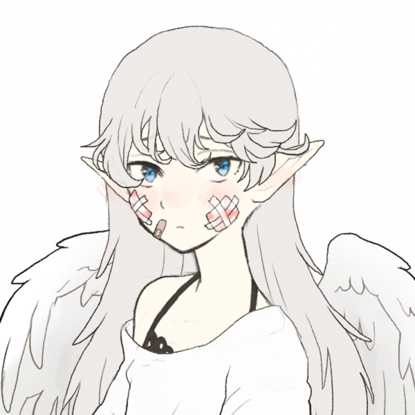 blush,pointy ears,Aeon Shui,angel,wings,blue eyes