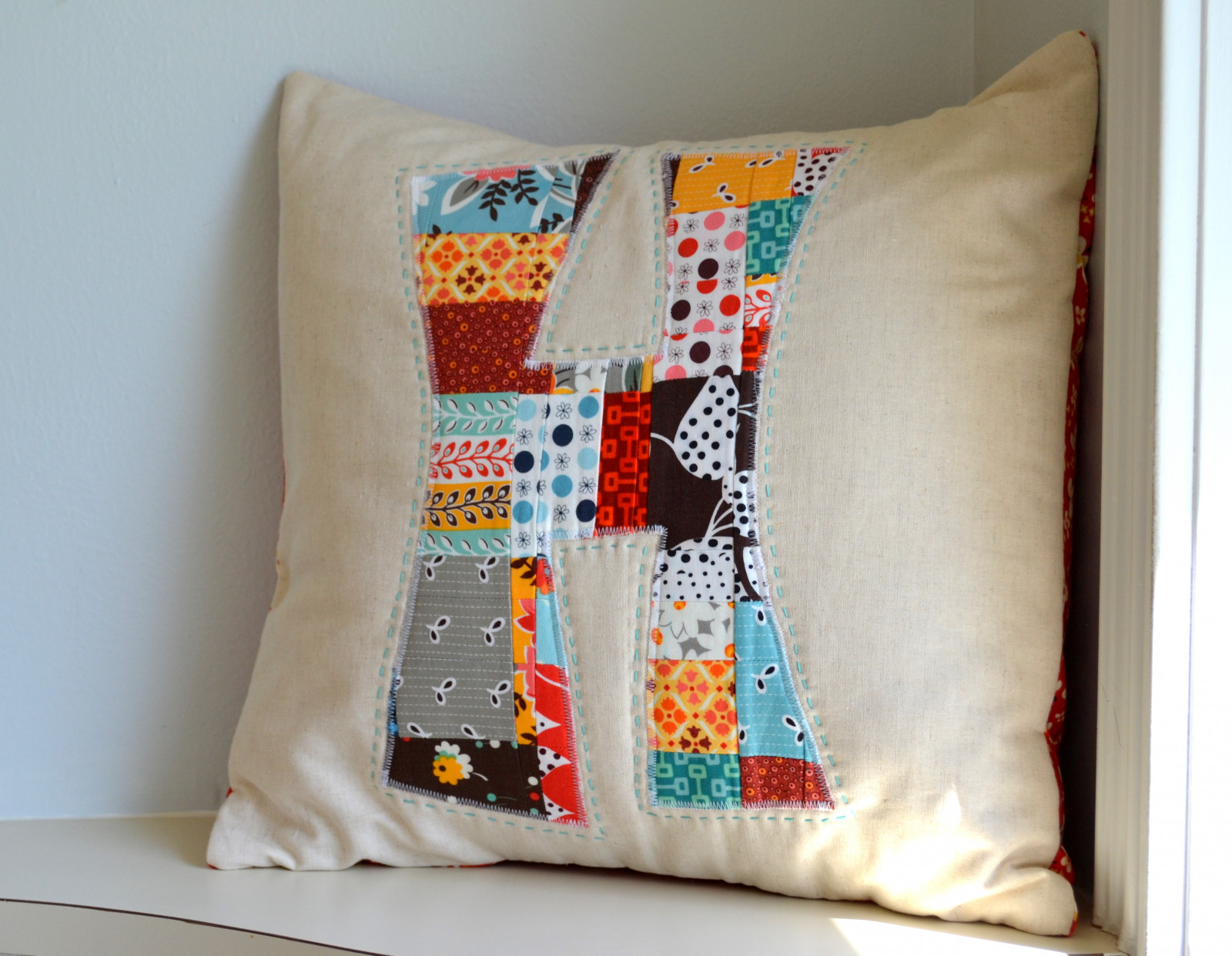 prádlo, monogram, polštář, slátanina, Denyseschmidt, Handstitching, fleamarketfancy