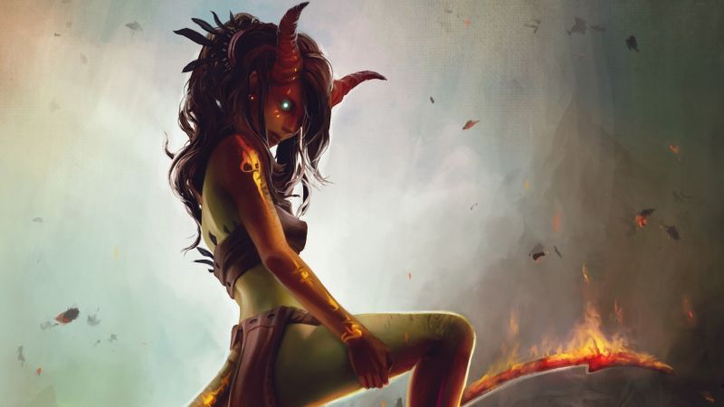 fantasy umění, anime, Červené, démon, mytologie, UMĚNÍ