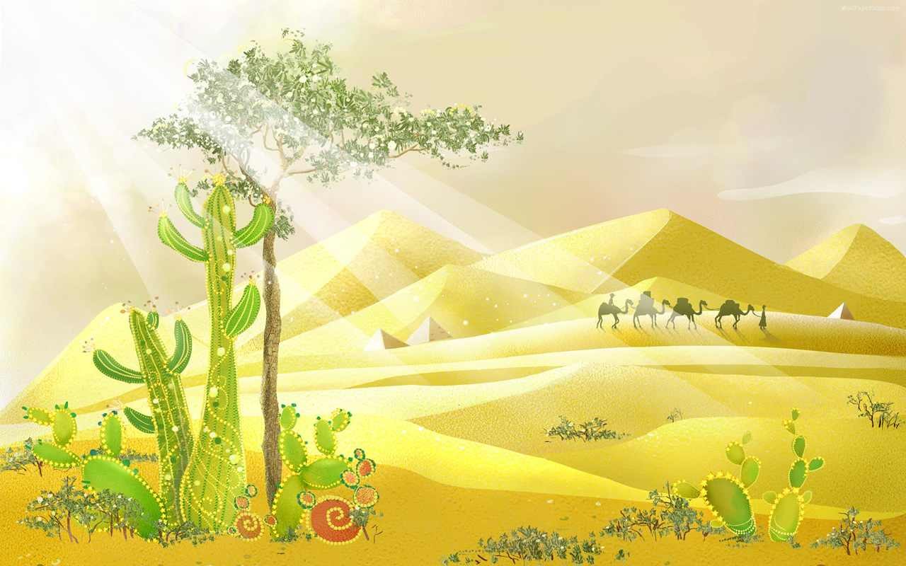 illustrasjon, mat, sand, kunstverk, gul, ørken, kaktus, kameler, blomst, flora, jordbruk, 1280x800 px, produsere, blomstrende plante, akvarellmaling