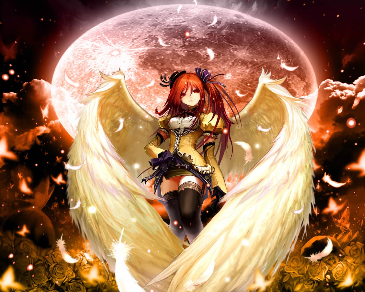 Anime, Flügel, Oberschenkelhöhen, Originalzeichen, Mythologie, Bildschirmfoto, Computer-Tapete, erfundener Charakter