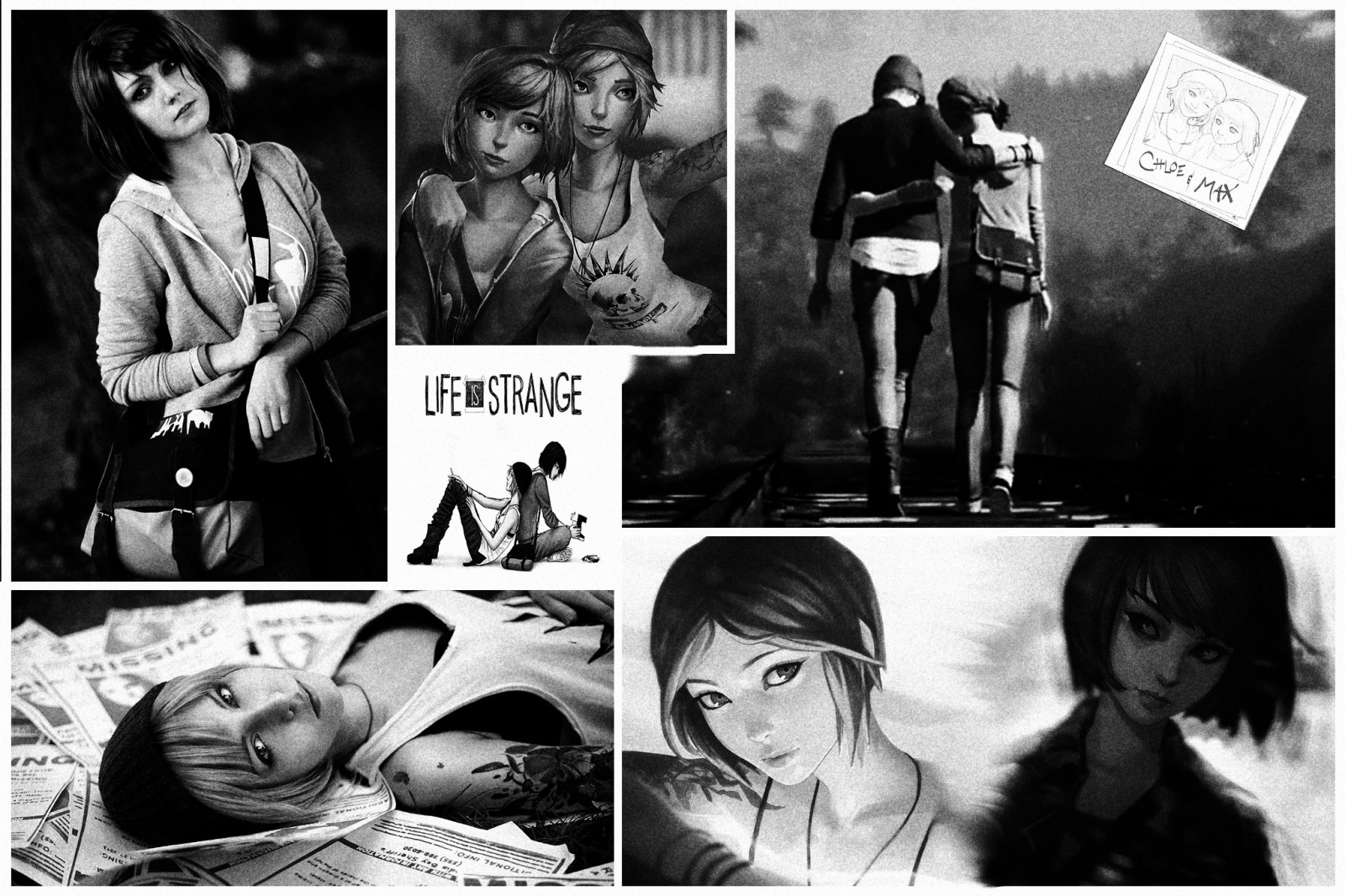 videogiochi, monocromo, cartone animato, Max Caulfield, La vita è strana, Chloe Price, marca, bianco e nero, fotografia in bianco e nero, copertina