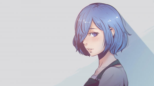 Kirishima Touka,anime,anime girls,simple background,blue hair,white background