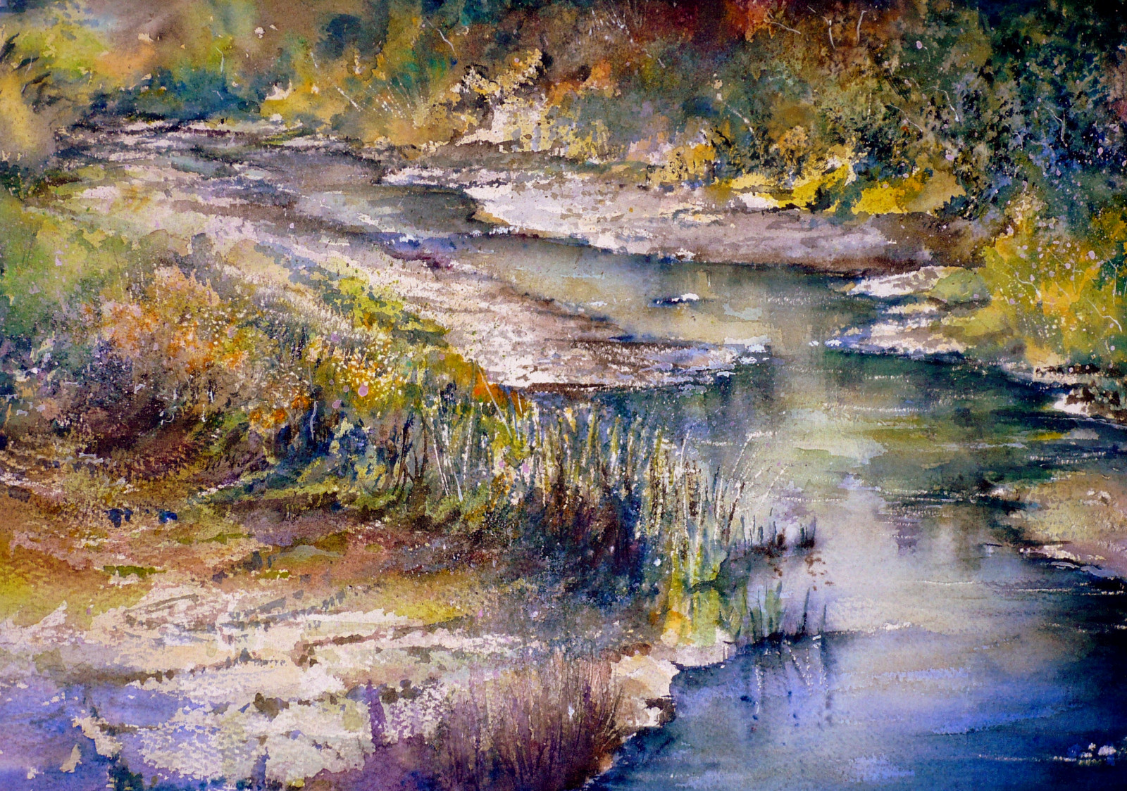 landskab, maleri, afspejling, kunstværk, strøm, vådområde, KUNST, træ, efterår, sæson, materiale, skov, marsk, akvarel, akrylmaling, akvarel, impressionistiske, lorusmaver, watercolourchallenge