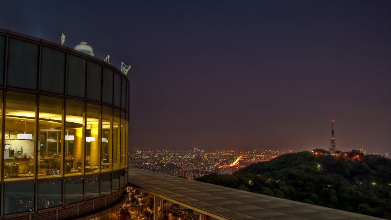 západ slunce, město, panoráma města, noc, odraz, světla západ slunce, město, panoráma města, noc, odraz, světla