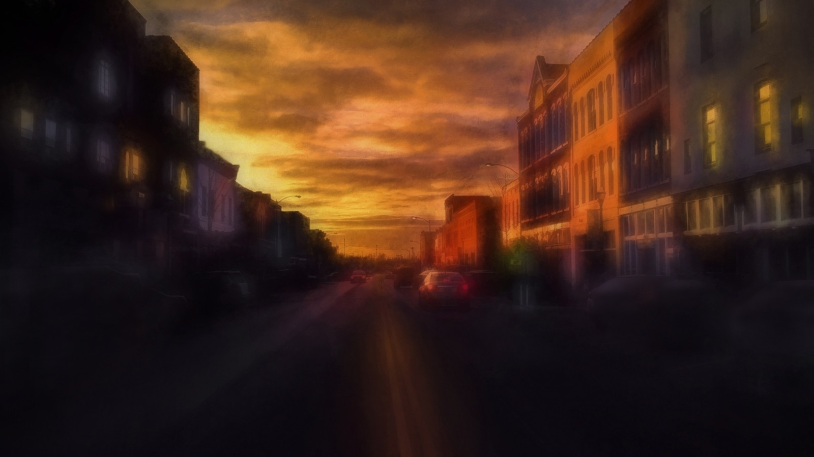 Missouri, Springfield, ulice, komerční, západ slunce