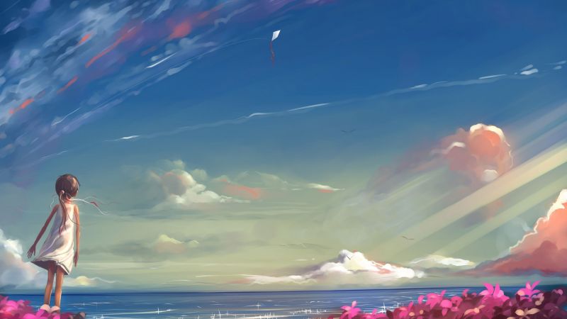 slunečnímu záření, moře, anime dívky, nebe, Pod vodou, horizont slunečnímu záření, moře, anime dívky, nebe, Pod vodou, horizont