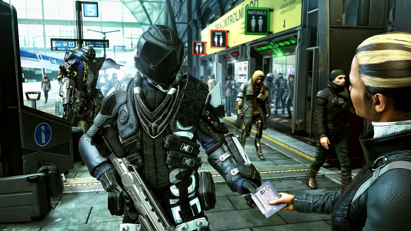 Computerspellen, soldaat, machine, comics, Deus Ex mensheid Verdeeld, spellen, screenshot, pc game, huurling