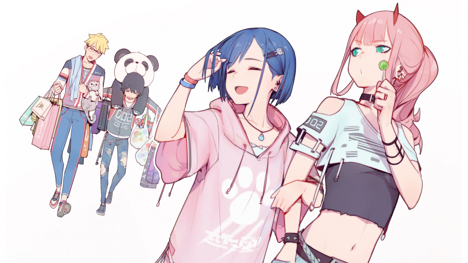 anime, Darling in the FranXX, Darling the franxx, Zero Two Darling in the FranXX, Code 002, Code 016 Hiro, Ichigo Darling in the FranXX, Code 056 Goro