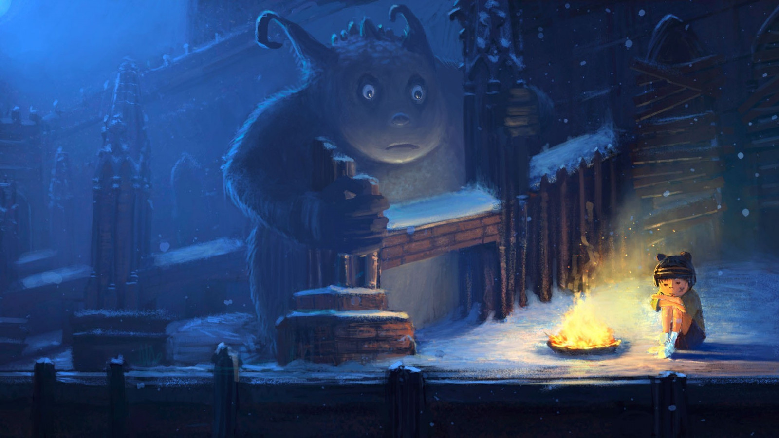 Fantasy sztuki, noc, Anime, kreatura, dzieci, Praca plastyczna, ogień, ciemność, zrzut ekranu, Tapeta komputerowa, efekty specjalne