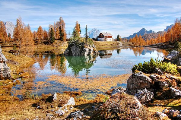 landscape,house,lake,water
