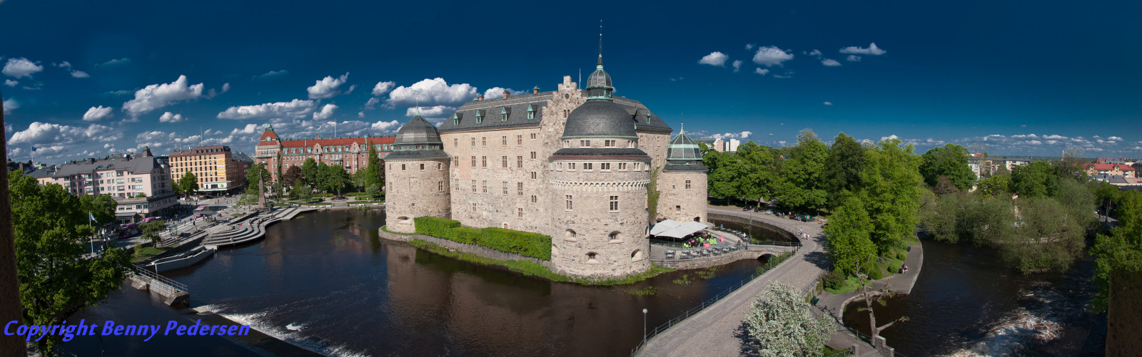 blu, estate, cielo, panorama, castello, acqua, nuvole, Orebro, slott