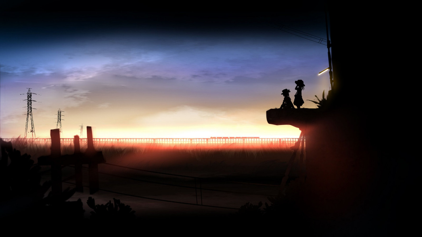 slunečnímu záření, západ slunce, město, noc, anime dívky, odraz, nebe, stín, Touhou, svítání, večer, ráno, slunce, horizont, atmosféra, soumrak, Usami Renko, Maribel Han, světlo, mrak, svítání, tma, Snímek obrazovky, atmosférický jev, Atmosféra Země