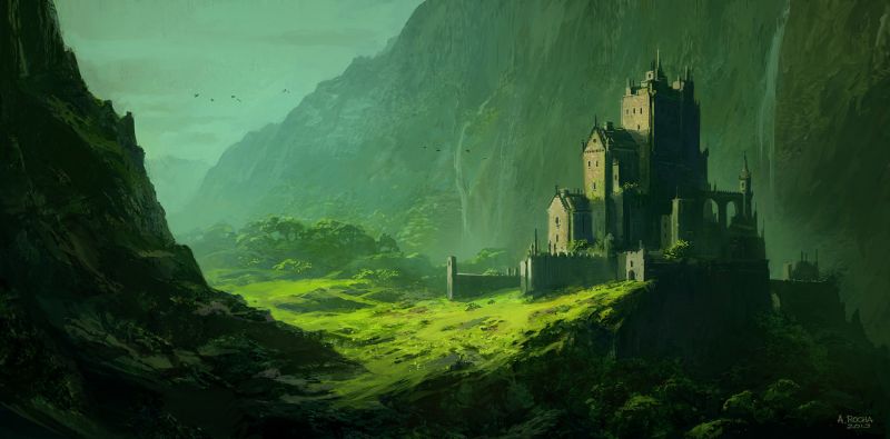 hrad, fantasy umění, krajina, hory, 1700x840 px, umělecká díla hrad, fantasy umění, krajina, hory, 1700x840 px, umělecká díla