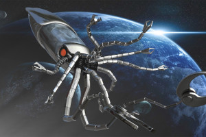 lights space vehicle stars spaceship universe digital art sea monsters planet futuristic science fiction technology claws invertebrate