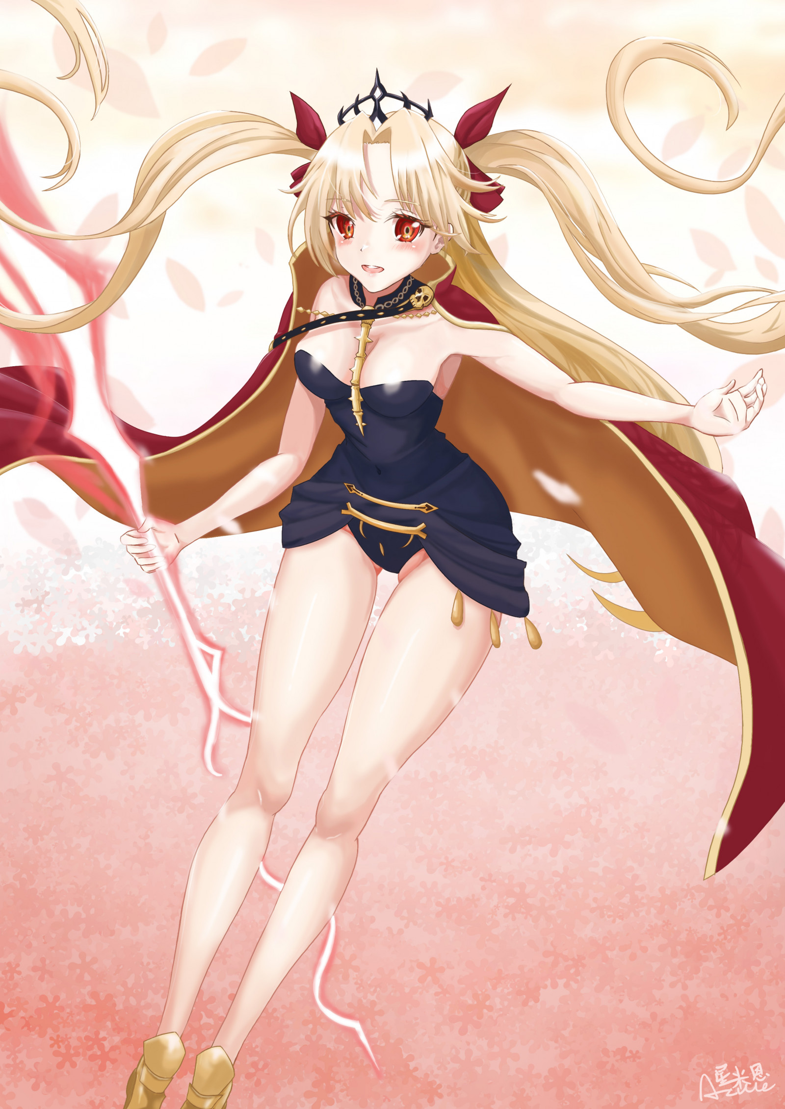 애니메이션, 애니메이션 소녀들, 운명 시리즈, 운명의 대주교, Ereshkigal Fate Grand Order, 돌연변이, 긴 머리, 금발의, 삽화, 디지털 아트, 팬 아트