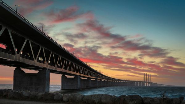 bridge,sunset,architecture,night,skane,Sweden