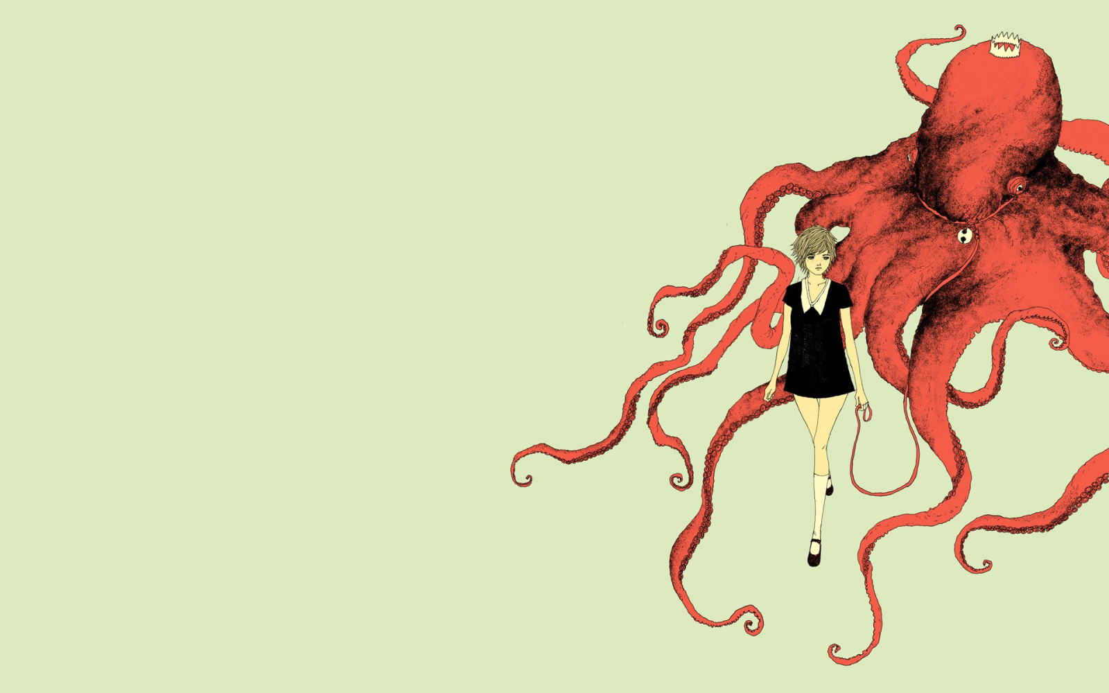 ilustrace, černé šaty, kreslená pohádka, chobotnice, zvonek, 1920x1200 px, Lidské tělo, orgán, bezobratlý, mořští bezobratlí, korun, hlavonožců