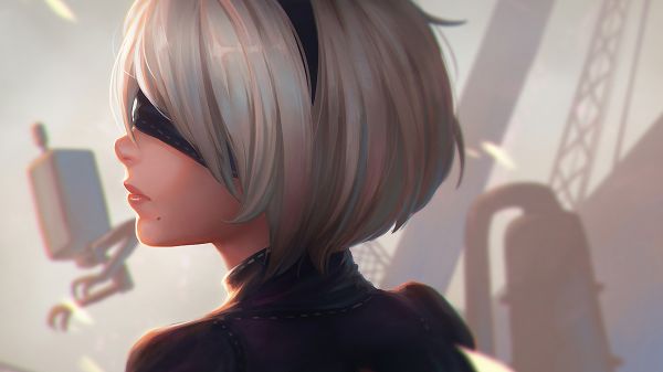 video games,women,white hair,digital art,Nier Automata,2B