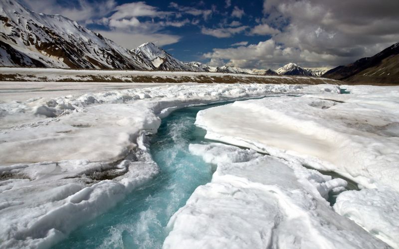 landskab, vand, natur, sne, vinter, skyer