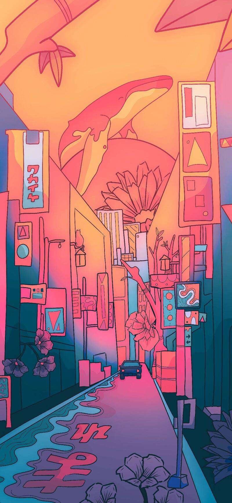 auto, barvitý, ulice, orca, květiny