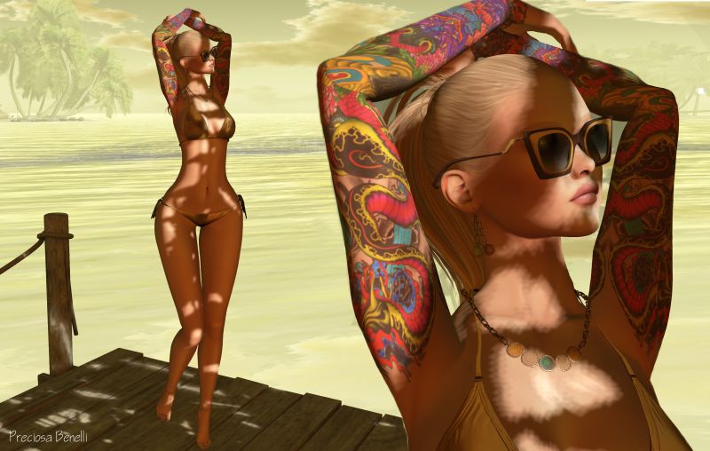 model, brýle, móda, bikiny, pláž, tetování model, brýle, móda, bikiny, pláž, tetování