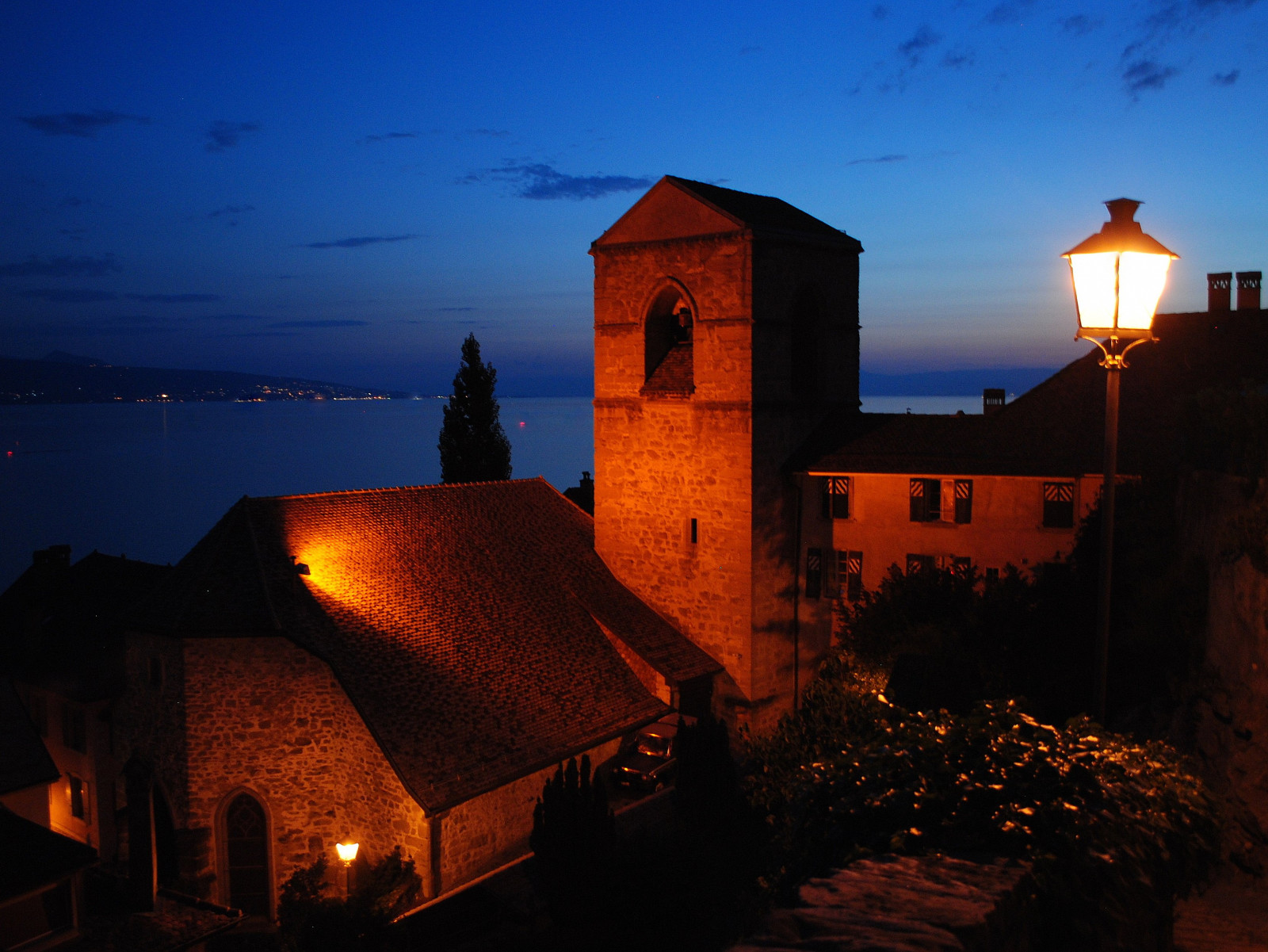 modrý, jezero, kostel, noc, suisse, Ženeva, mléko, bleu, Klid, milenka, nuit, eglise, Švýcarsko, Vaud, Lavaux, Serenit, Saintsaphorin, FrameIt, mygearandme, rememberthatmomentlevel1, rememberthatmomentlevel2, frameitlevel2