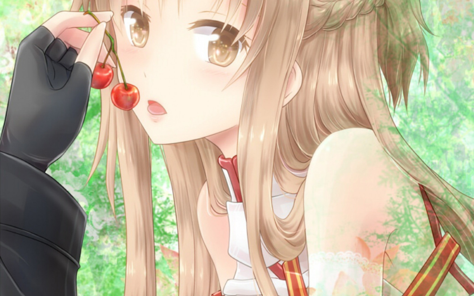Иллюстрация, аниме, Аниме девушки, Sword Art Online, Юуки Асуна, Художественное произведение, мультфильм, черные волосы, волосы, рот, Скриншот, Мангака, Взаимодействие