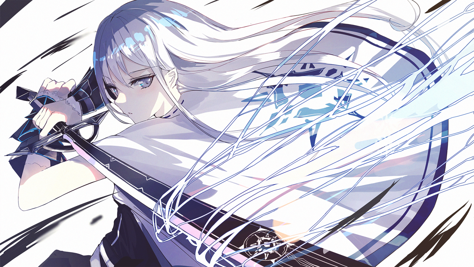 Wallpaper : sword, long hair, white hair 1920x1080 - AxelA - 1727151 ...