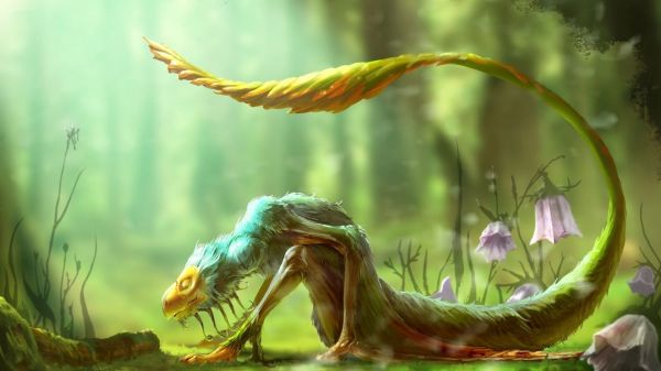 1920x1080 px, creature, digital art, dragon, fantasy art, depth of field