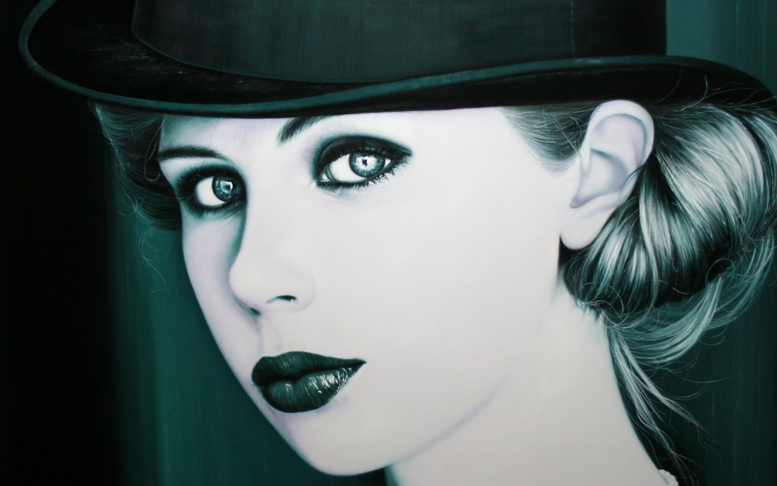 1920x1200 px, babes, μαύρος, μάτια, πρόσωπο, θηλυκά, κορίτσια, καπέλο, χείλια, μονόχρωμος, πορτρέτο, άσπρο, γυναίκα, γυναίκες
