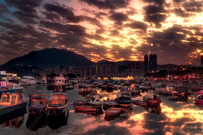Hong Kong,riflessione,barca,leggero,scenario,vita