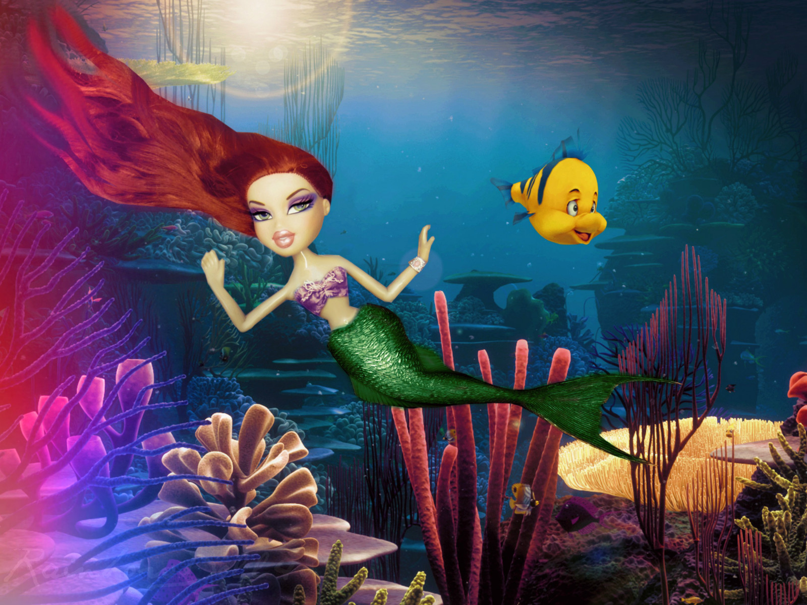 malování, ilustrace, umělecká díla, Pod vodou, móda, Disney, hlava, Znovuzrození, Ariel, UMĚNÍ, málo, , mořská panna, bratz, počítač tapeta, moderní umění, fiktivní postava, mořská biologie, mýtické zvíře, organismus, meygan, iconz, Gamez, rainbowdoll489, cg artwork