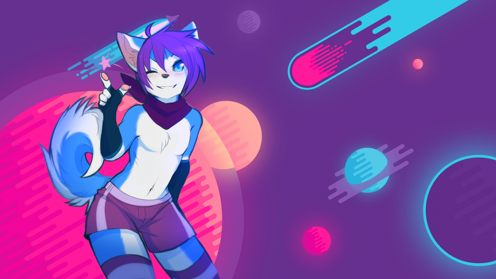 peloso, Anthro, neon, Husky siberiano