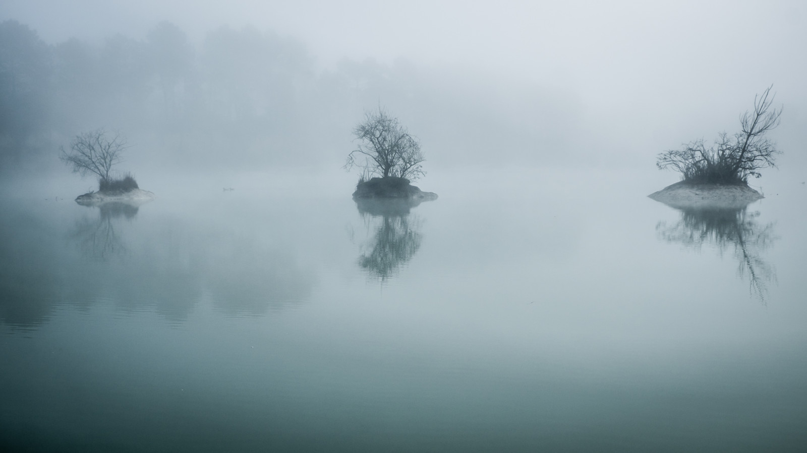 stromy, krajina, jezero, voda, Příroda, odraz, tráva, nebe, venku, zima, svítání, uklidnit, modrý, ráno, mlha, zrcadlo, řeka, atmosféra, panoráma, Francie, zmrazení, světlo, strom, mlha, cestovat, počasí, ostrovy, fuji, Trojzubec, jezero, Atmosféra Země, mrholení, jev, noperson, vodní zdroje