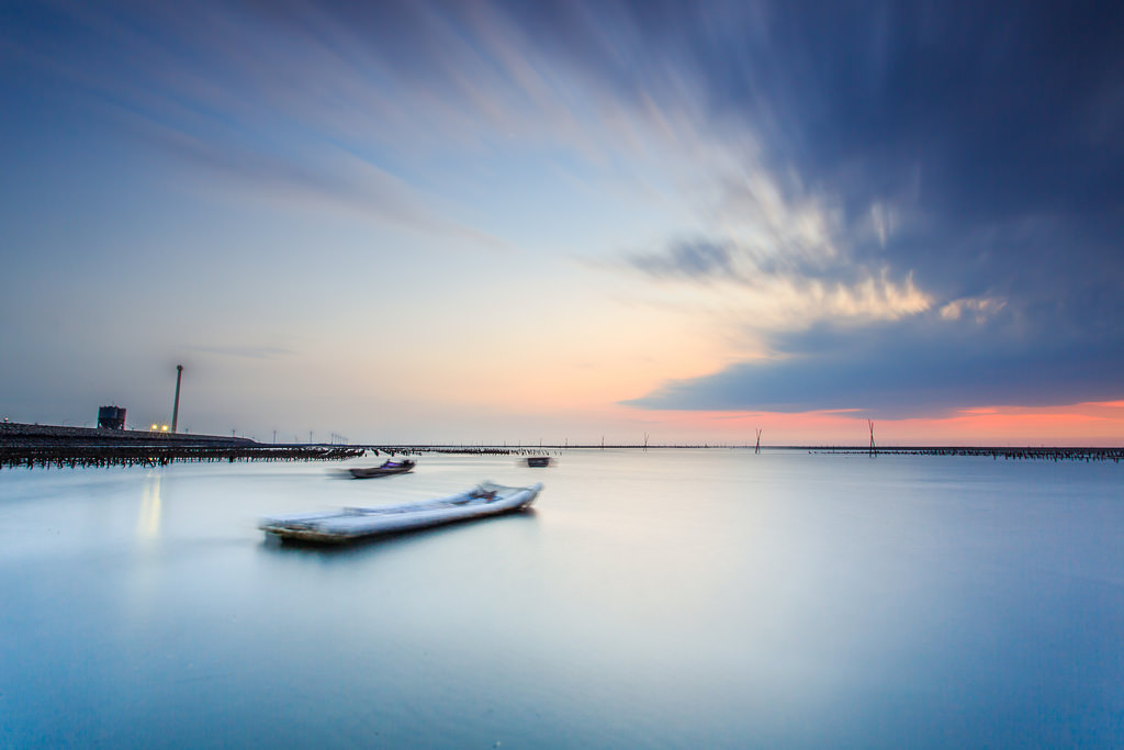 solnedgang, rød, hav, afspejling, strand, vindmølle, silhuet, skyer, kyst, båd, sand, strøm, vind, krusning, tidevand, Taiwan, vådområde, turbiner, Changhua