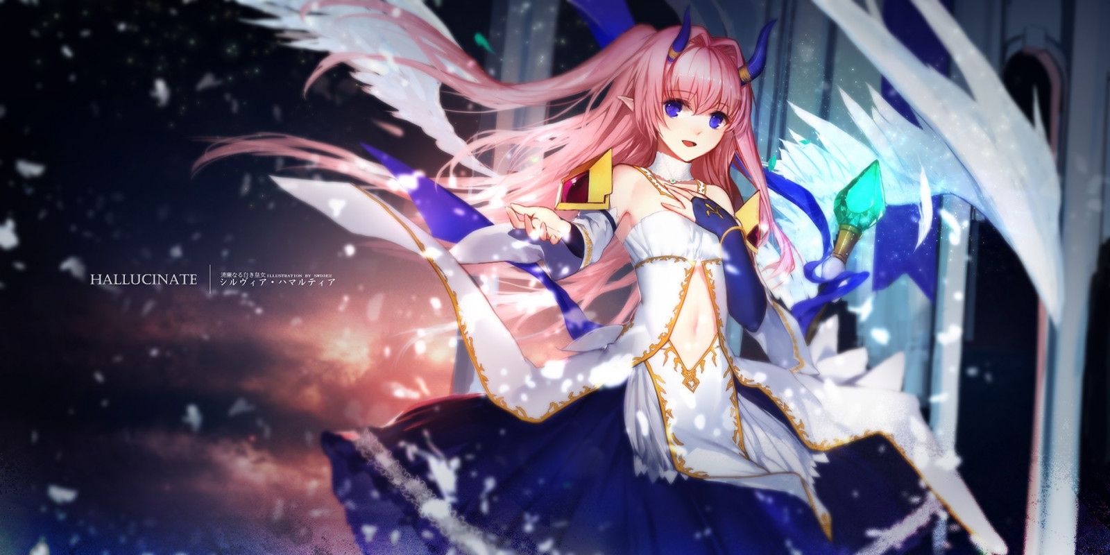 dlouhé vlasy, anime, anime dívky, růžky, Původní znaky, Růžové vlasy, mytologie, swd3e2, Snímek obrazovky, počítač tapeta, hudební divadlo