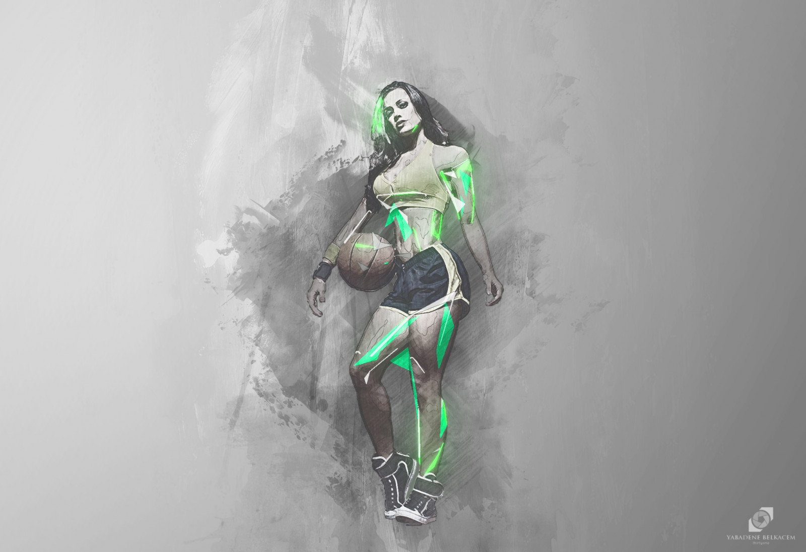 výkres, ilustrace, ženy, sport, abstraktní, umělecká díla, zelená, Basketball, Běh, míč, běh, počítač tapeta, 2048x1403 px