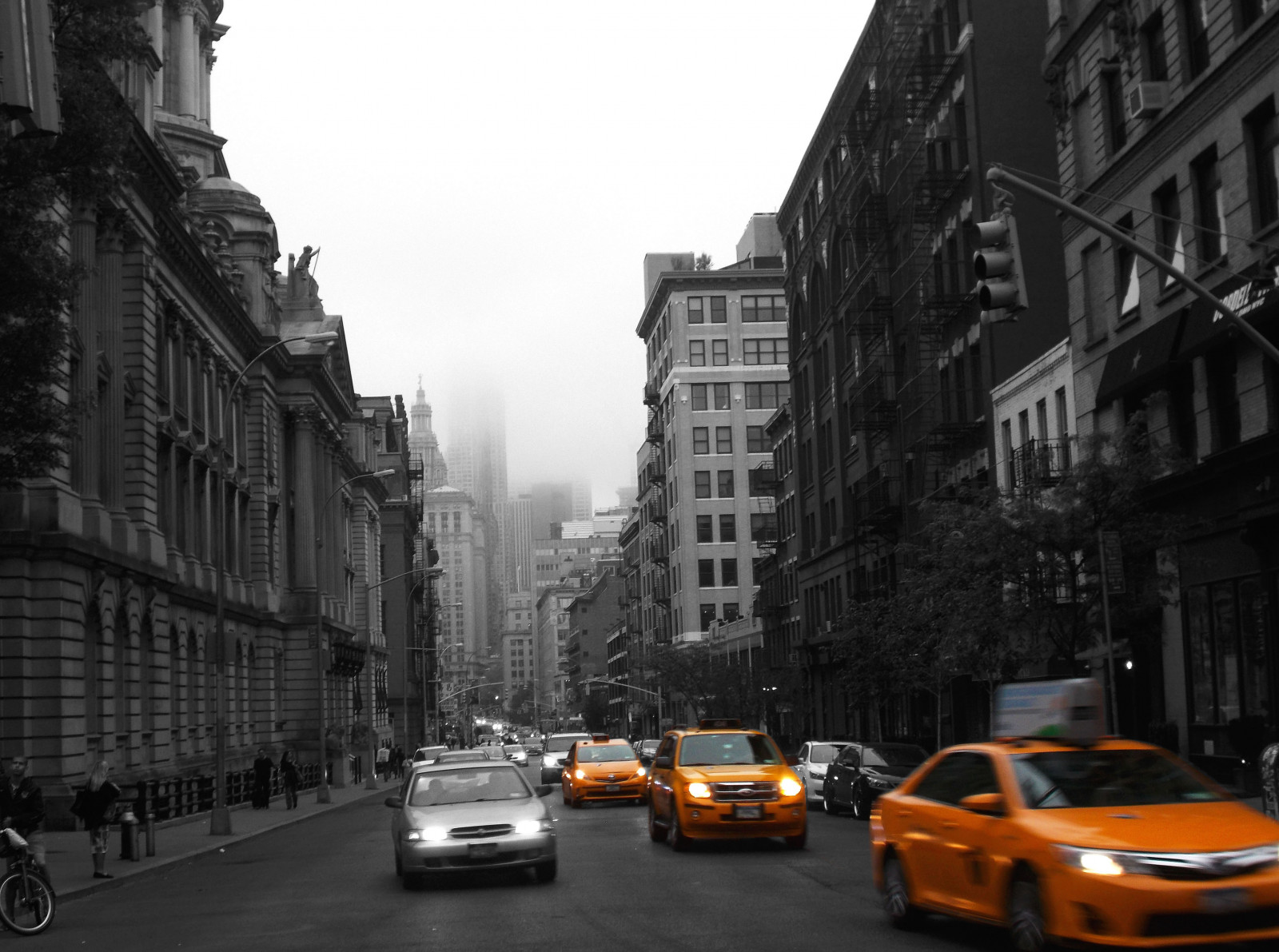 metropolitan area, car, urban area, road, metropolis, city, landmark, street, lane, neighbourhood, black and white, town, building, infrastructure, downtown, cityscape, transport, monochrome photography, architecture, sky, photography, daytime, traffic, family car, skyscraper, monochrome, tree, vehicle, mid size car, luxury vehicle, city car, asphalt, Sedan, compact car, facade, alley