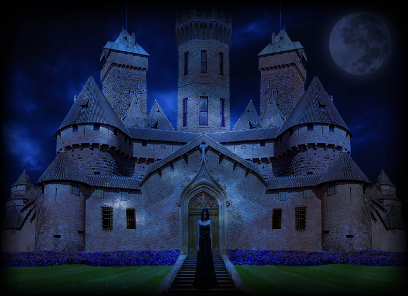 Černá, noc, architektura, budova, tráva, nebe, nachový, symetrie, nadreálný, Měsíc, zelená, modrý, hrad, věž, Šedá, lebka, svět, atmosféra, dveře, katedrála, metropole, půlnoc, gotická architektura, kroky, spirála, zámek, Zloduch, 2014, Okna, modrá obloha, červenec, goth, tma, mezník, podivný, textury, fasáda, na, zvláštní, trávník, turistická atrakce, počítač tapeta, bizarní, jev, věžička, středověká architektura, 217, etyl, lefthandpath, cheyberpunk, hiddenfiend, hiddenethyl, chrisisaak, foreverblue, garriedimopsbrown, girlgirlgothicflowerspurplegrass, gothicweird