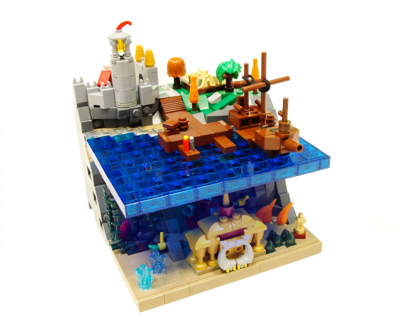 loď, voda, makro, LEGO, hrad, věž, Pod vodou, korál, skály, Hračka, dok, plodiny, středověký, pšenice, měřítko, sklizeň, micro, Microscale, přístaviště, produkt, plevele, Blake, Steph, Baer, lukeclarencevan, sean, LCV