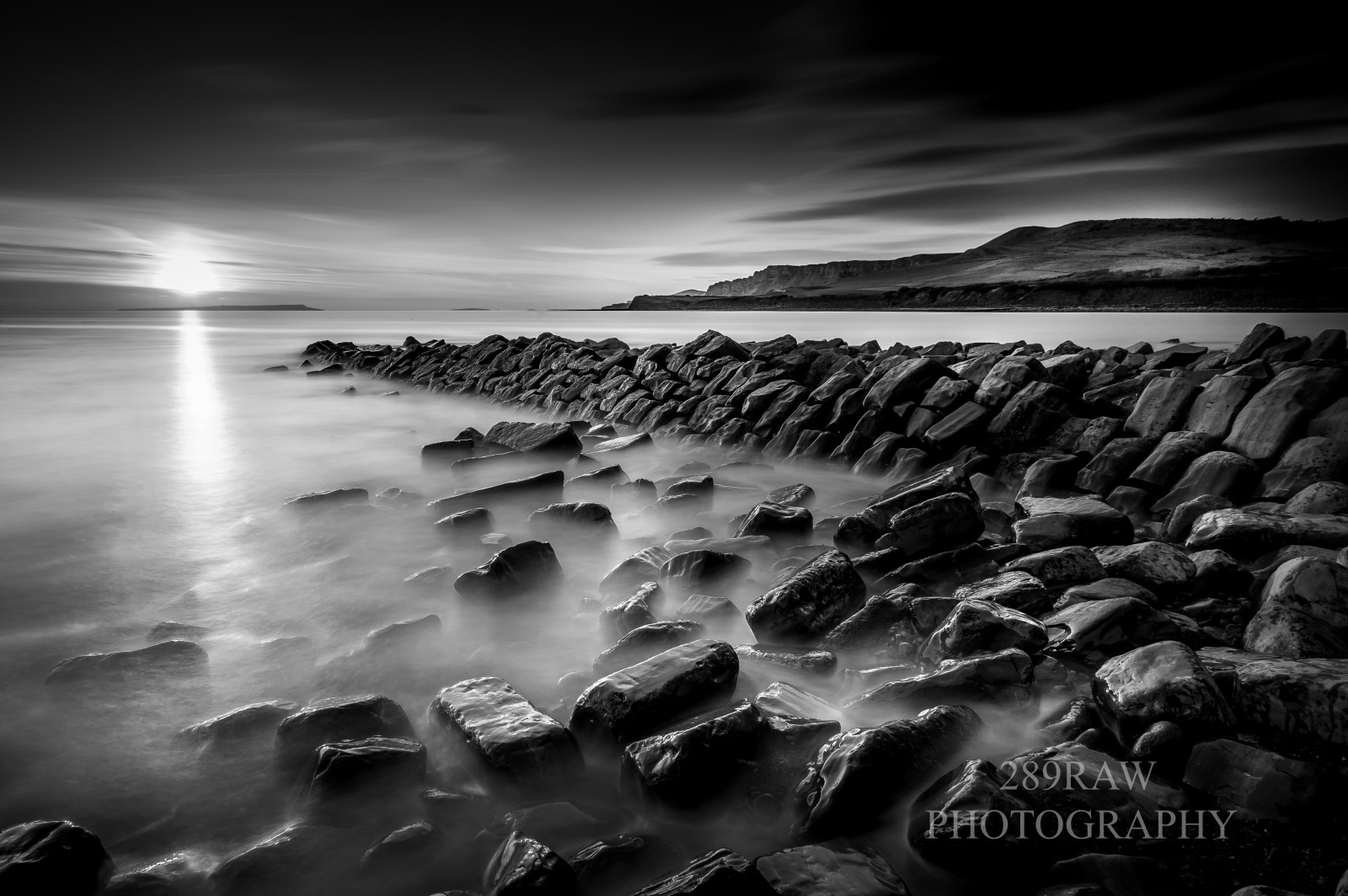 289raw, Clavell, laituri, Kimmeridge, lahti, purbecks, Dorset, jurassic, rannikko, auringonlasku, longexposure