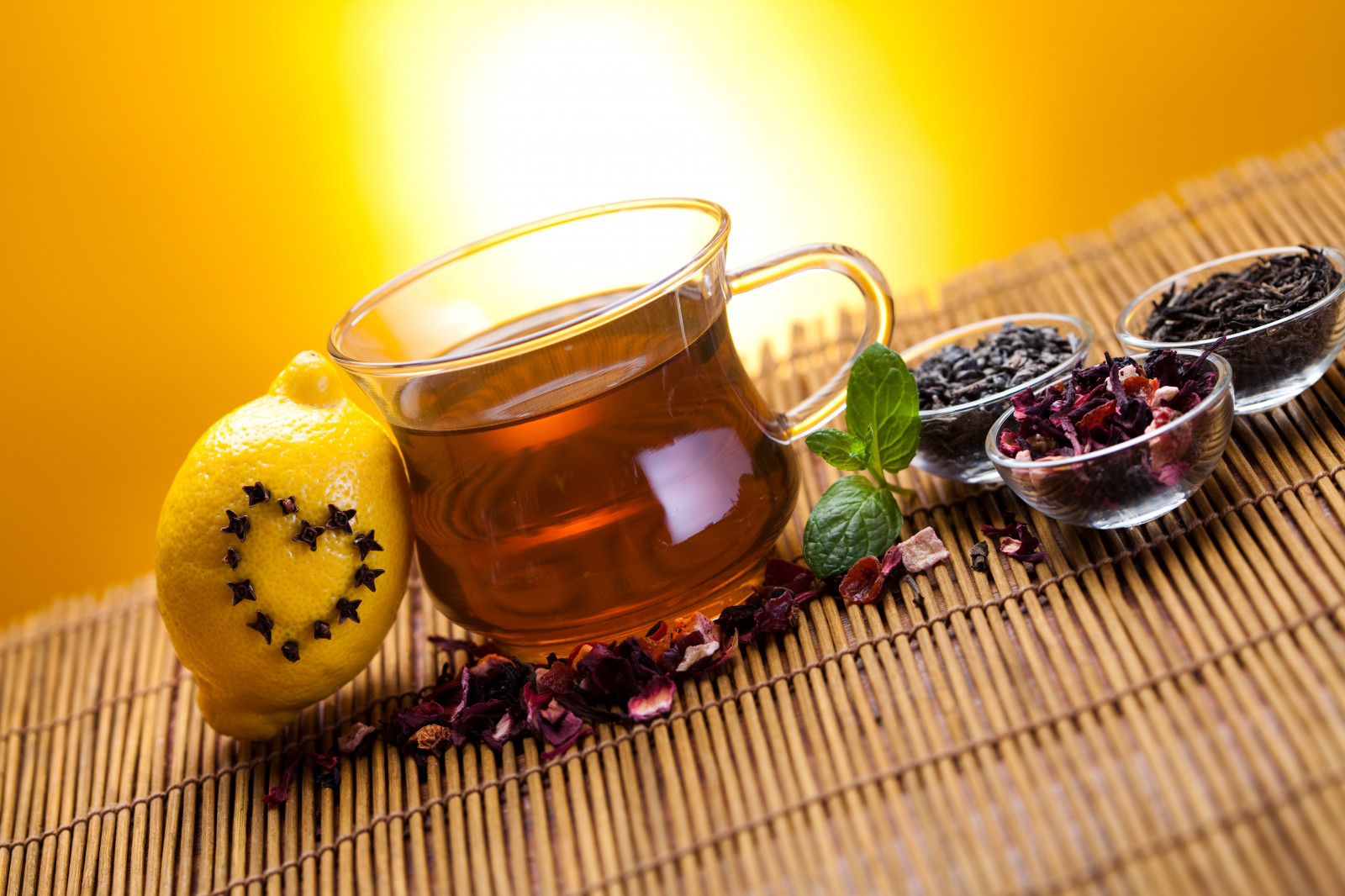 Wallpaper tea, lemon, heart, cup, herbs, spices 5616x3744