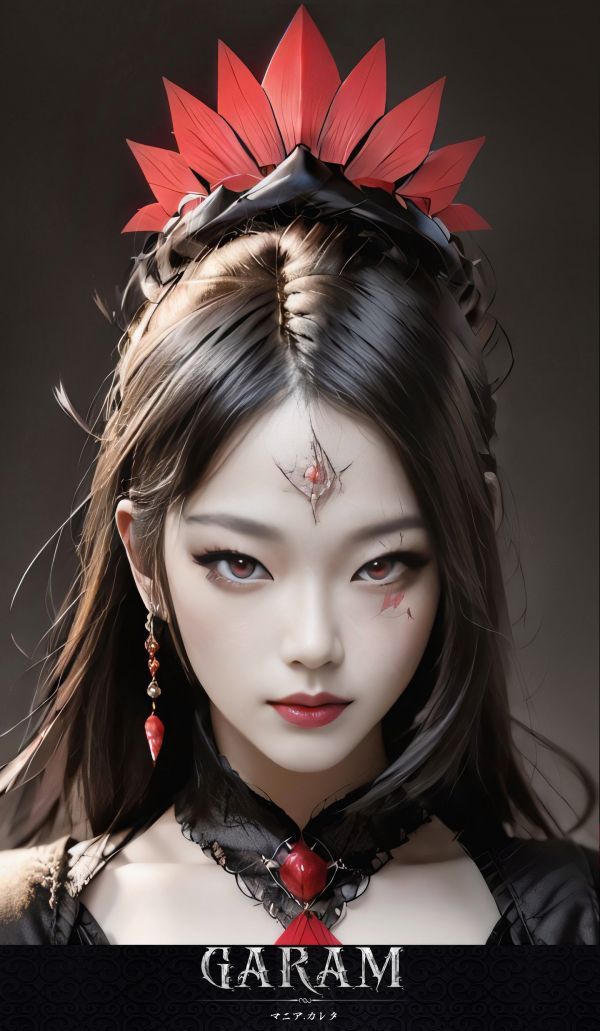 Mania Carta,women,portrait,drawing,jewelry,red eyes