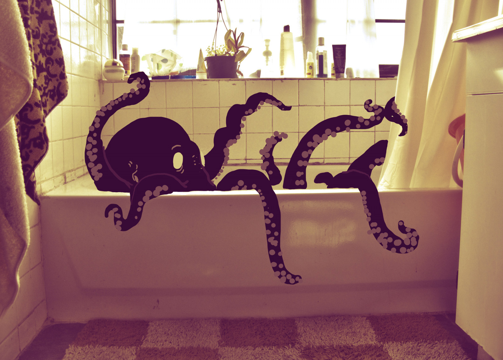 ARTE, illustrazione, Photoshop, bagno, primavera, disegno, muto, scarabocchio, polpo, vasca da bagno, indugio, compiti a casa, tentacolo, Tum, ventosa, Octopi, cefalopodo, 2011, Octopi, Iainburke, Octopocalypse