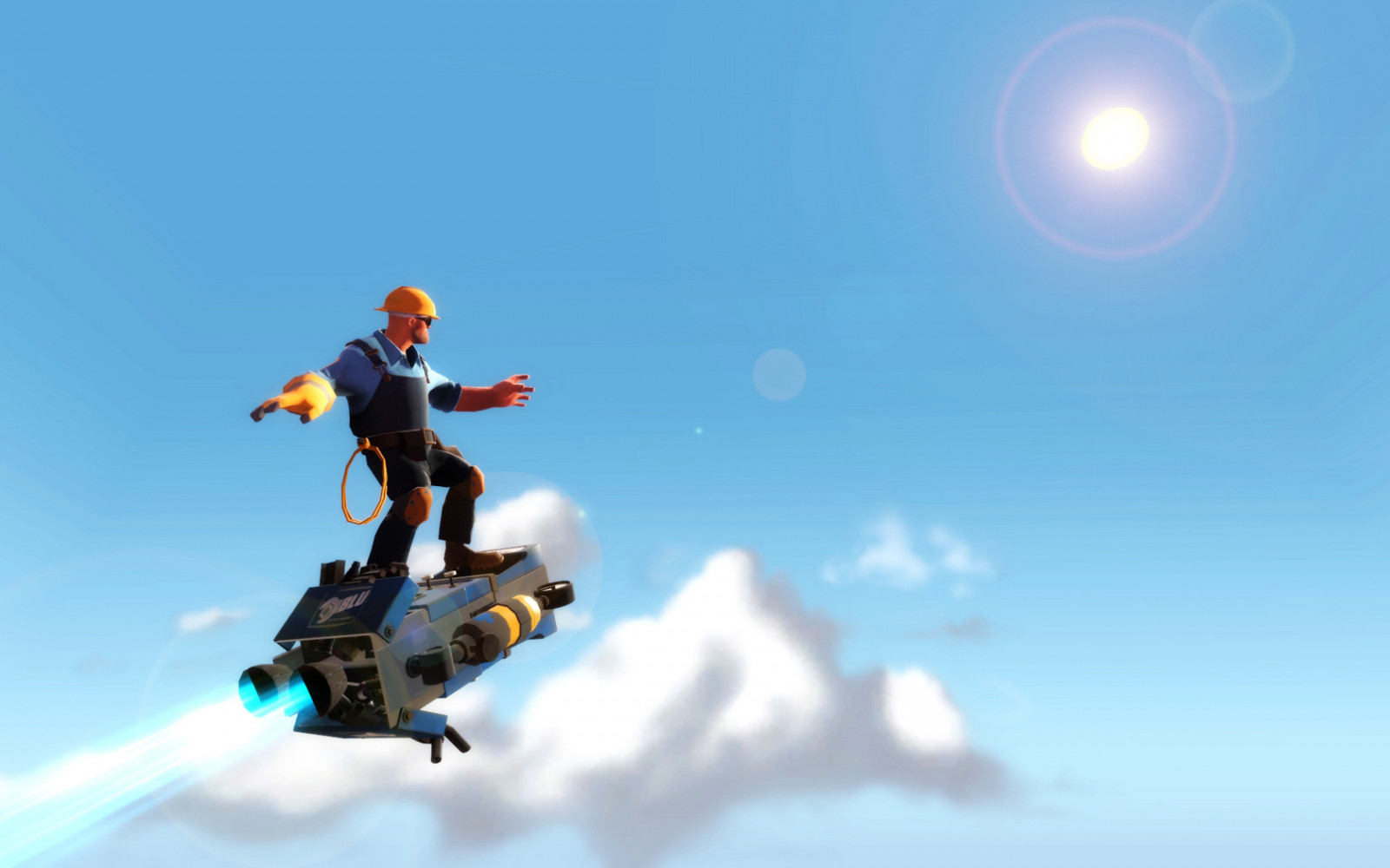 Esportes, videogames, Pulando, azul, Team Fortress 2, Engenheiro, Pára-quedas, Captura de tela, Atmosfera da terra, intérprete de dublê, esporte radical, Motocross freestyle, paraquedismo, Esportes aéreos