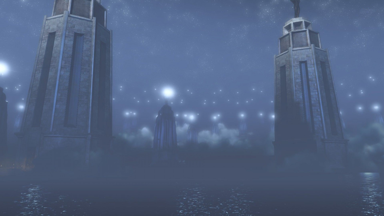 Wallpaper sunlight, video games, night, reflection, stars, skyscraper